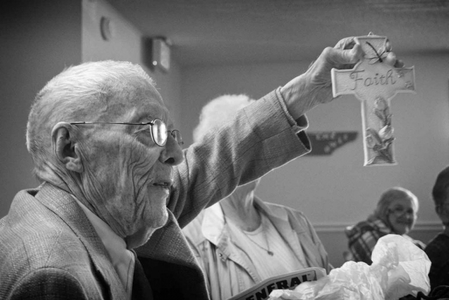 Ora Eads, 93, shows off his Bingo prize at the LaFollette Senior Citizen Center. photo by Anthony Cheatham - 2007