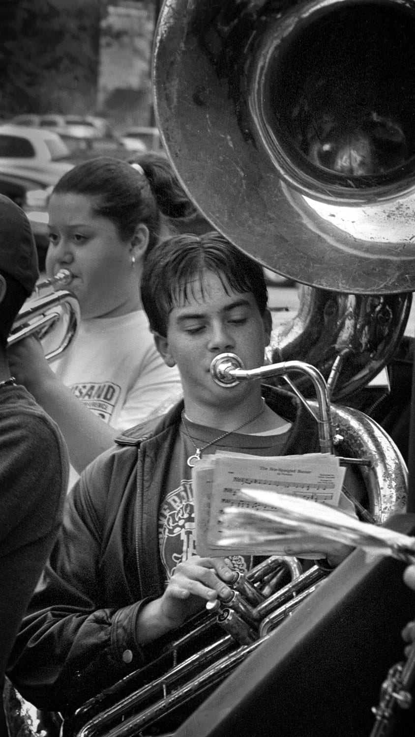 Joel Mefford performs with the Campbell County high school band at the opening of the Spring Trail. photo by Jason Roberts - 2001